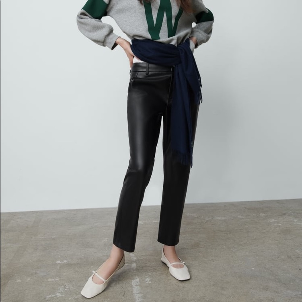 Zara Black Faux Leather Straight-Leg Pants